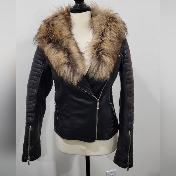 Leather jacket with fur - Picture 3 of 10